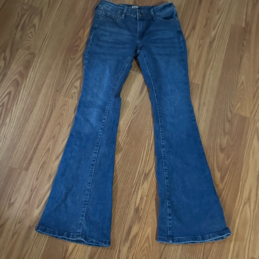 Rise Supply Co Medium Wash Denim‎ Flared Wide Leg Jeans Classic Y2k Basics